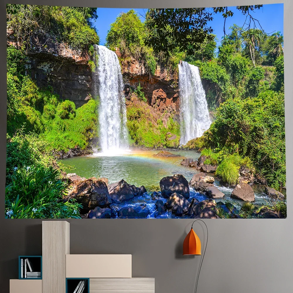 Tapestry decor Natural Forest Landscape Tapestry Psychedelic Scene Mandala Home Art Decorative Tapestry Hippie Bohemian Yoga Mattress Sheet