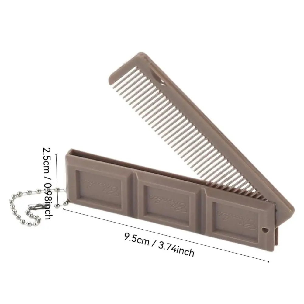 New 2-in-1 Folding Comb with Mirror Chocolate-Shaped Keychains Mini Portable Styling Tool Gift