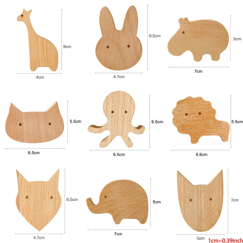 Wooden Animal Cabinet Handles Wood Cloud Hooks Furniture Handles for Cabinets and Drawers Door Knobs Kitchen Wardrobe Door Pulls