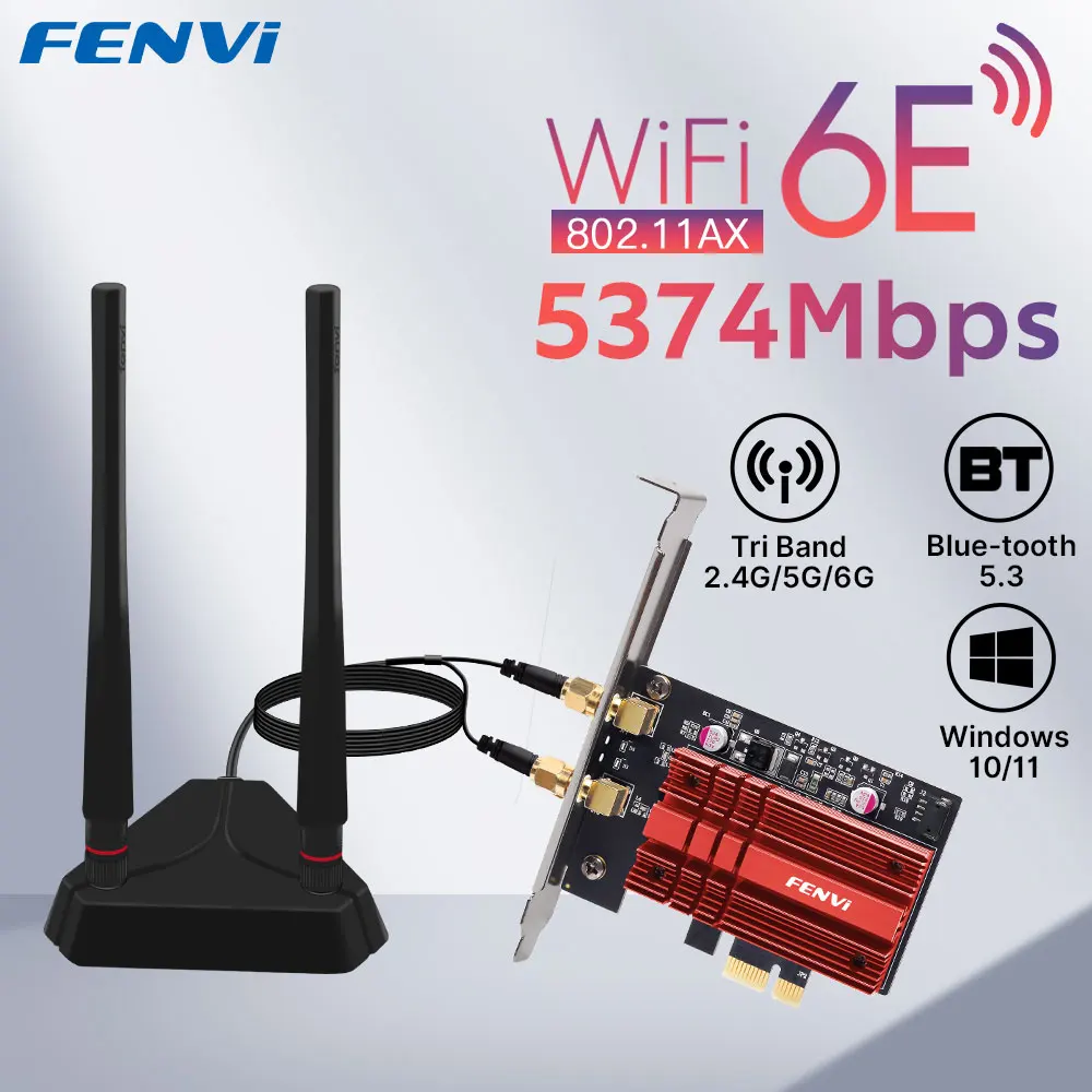 Трехдиапазонный адаптер FENVI Wi-Fi 6E AXE3000 Pro с Bluetooth 5.3 — беспроводная сетевая карта PCIe для настольных компьютер...