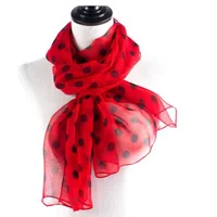 Spring and Autumn Georgette Polka Dot Scarves Bright Red Scarves Dot Scarves Women's Thin Chiffon Long Scarves Sunscreen Shawls 1