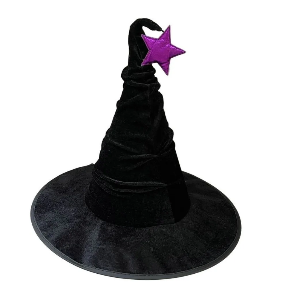 Festival Headdress Velvet Halloween Witch Hat Star Party Props Wizard Cap Foldable Cosplay Accessories Halloween Cap Children
