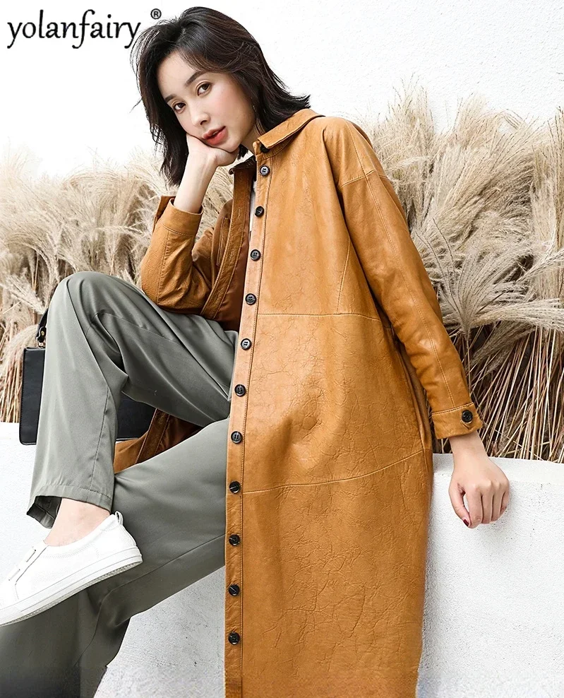 Real Leather Jacket Women Clothing Sheepskin Fashion Trench Coat Ladies Midium Casual Windbreaker Female Leather Jacket FCY1926