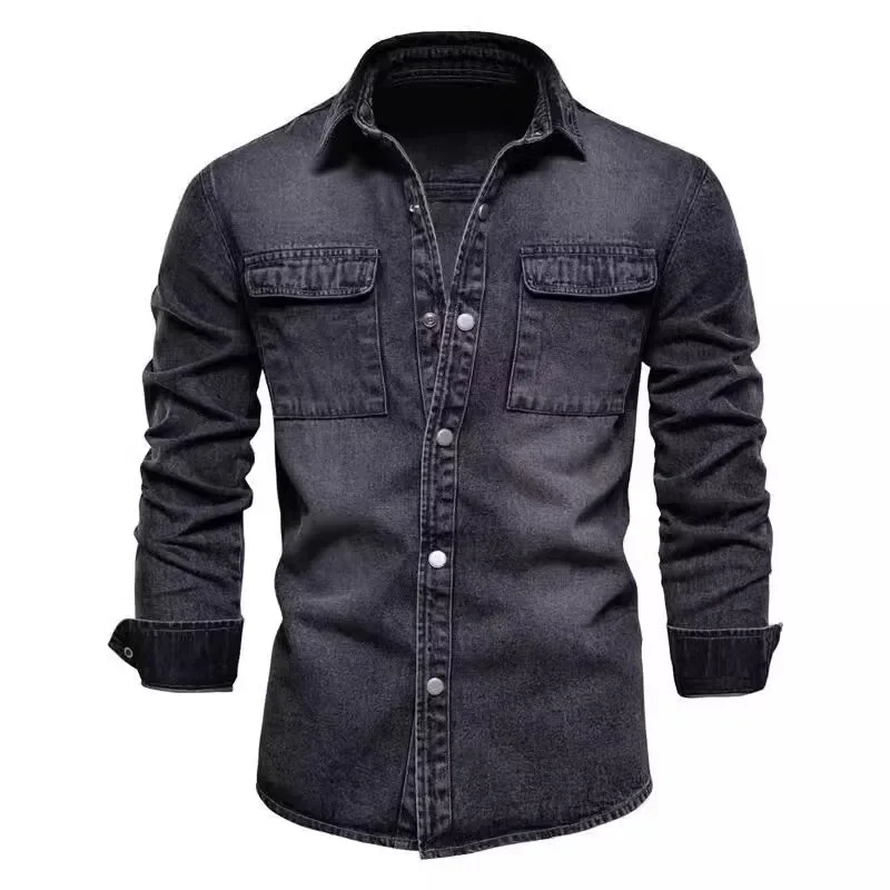 Denim Long Sleeved Shirt Men's for Spring Autumn