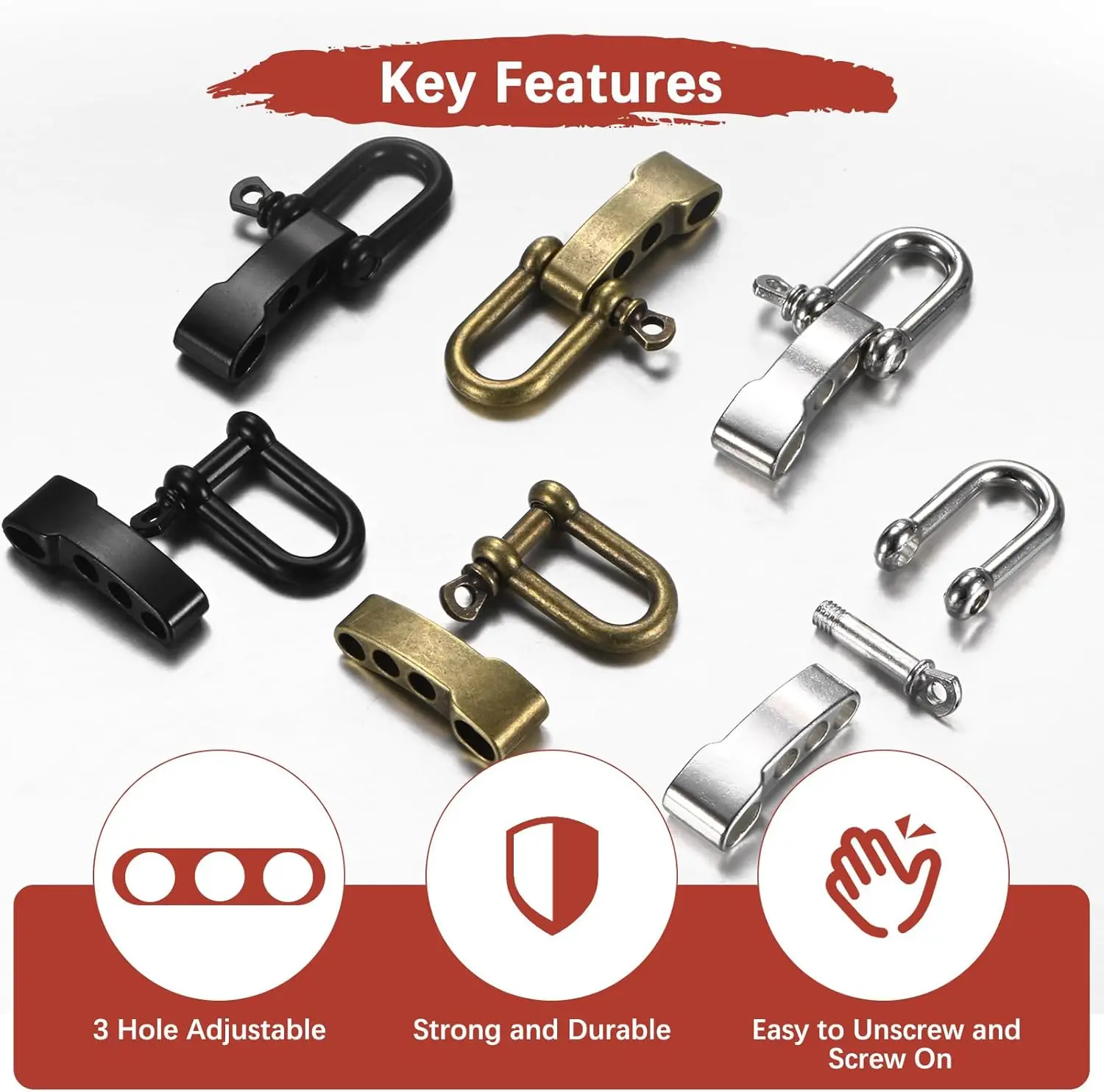 Set of Paracord Bracelet Metal Buckles - Durable U/O Ring Shackle Clasps for Outdoor and Camping Accessories