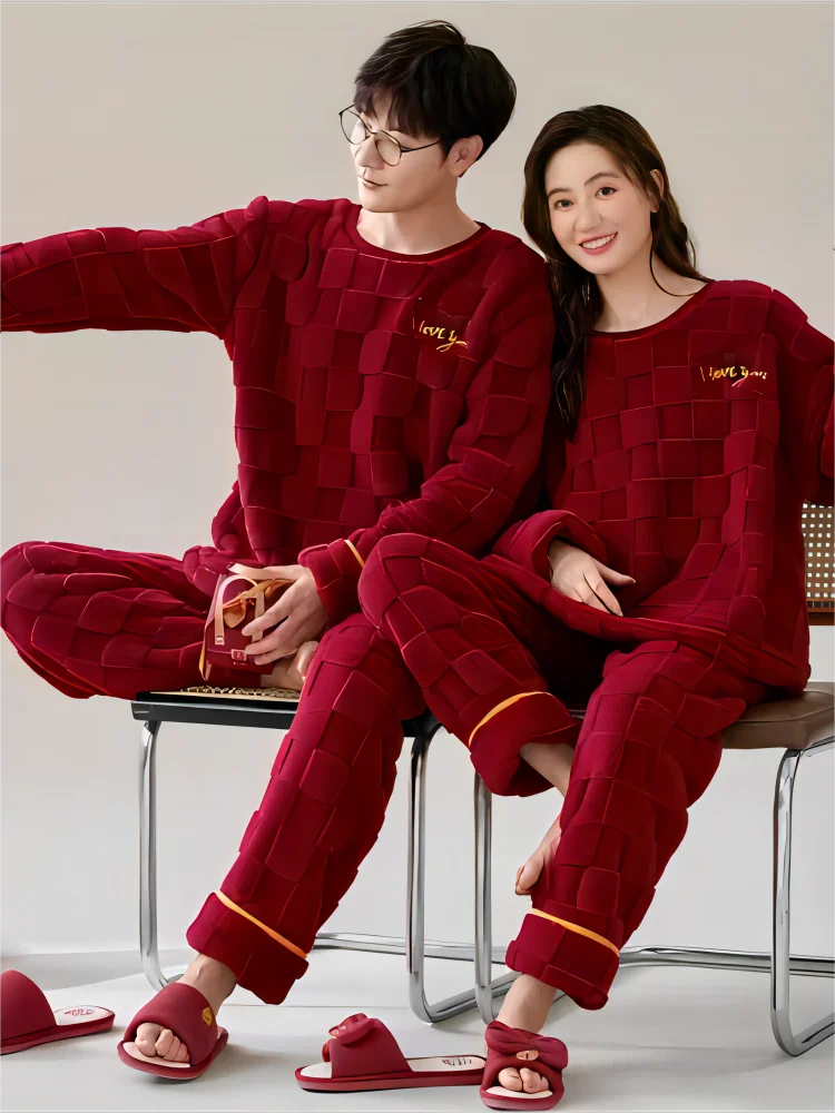 Pajamas Christmas Couple Night Dress Women Sleepwear Pajama Set Red Loungewear Men Warm Large Size New In Free Delevery Kigurumi