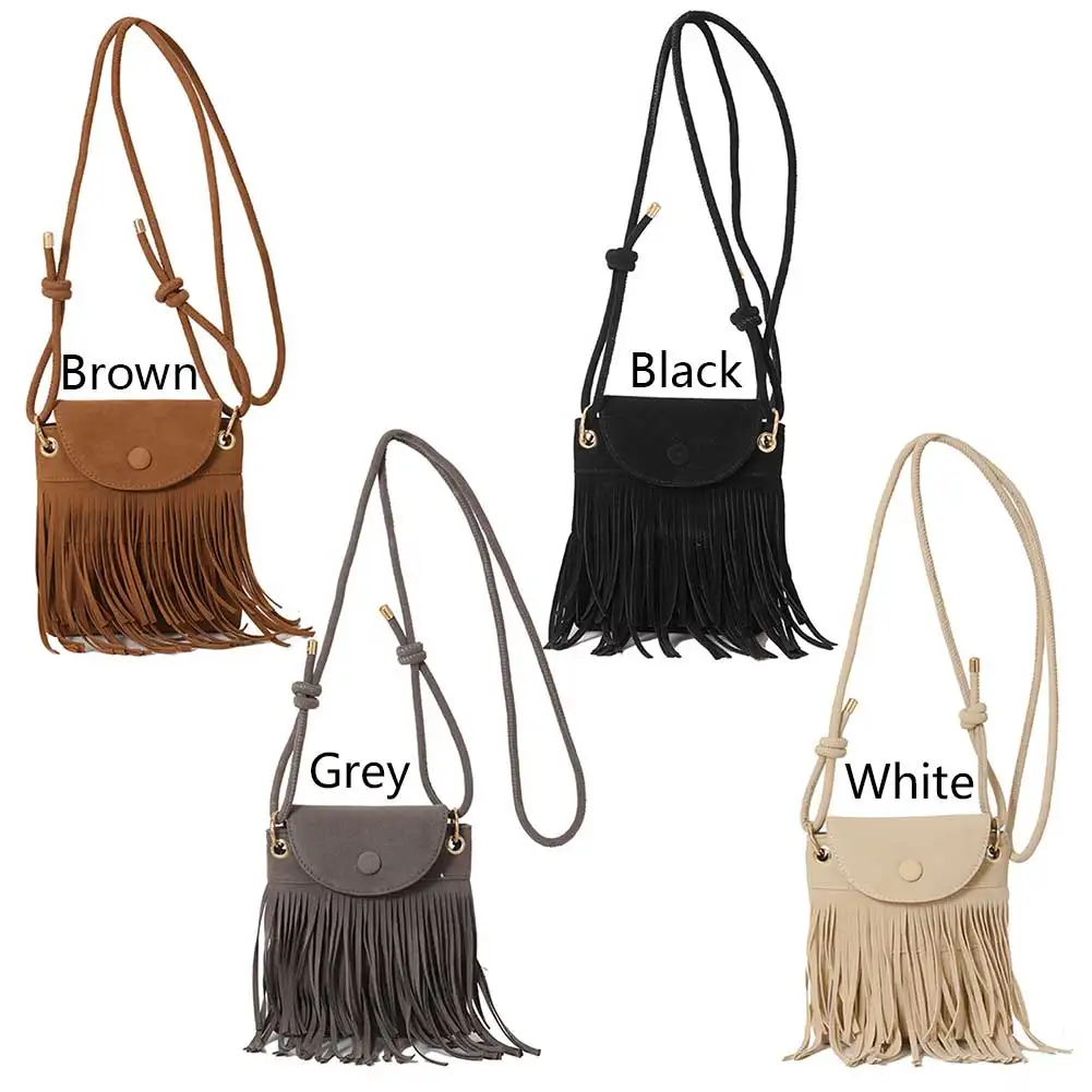 Fringe Design Messenger Bag with Adjustable Strap Everyday Shoulder Bag Trendy Leather Shoulder Bag Tassel for Autumn and Winter