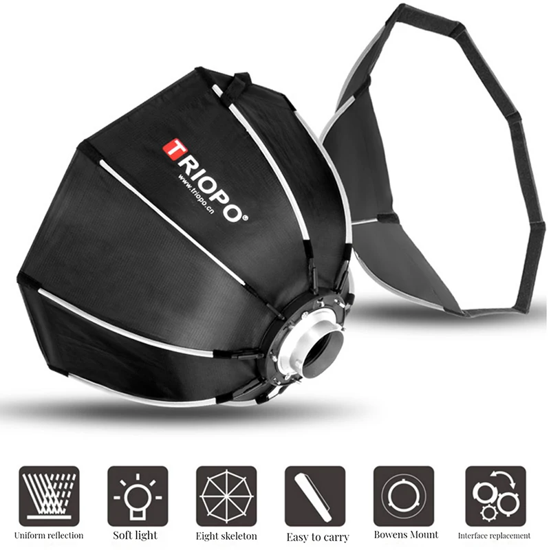 Triopo 65cm 90cm Photo Bowens Mount Softbox w/ Honeycomb Grid Portable Outdoor Octagon Umbrella Soft Box for Video Studio Godox