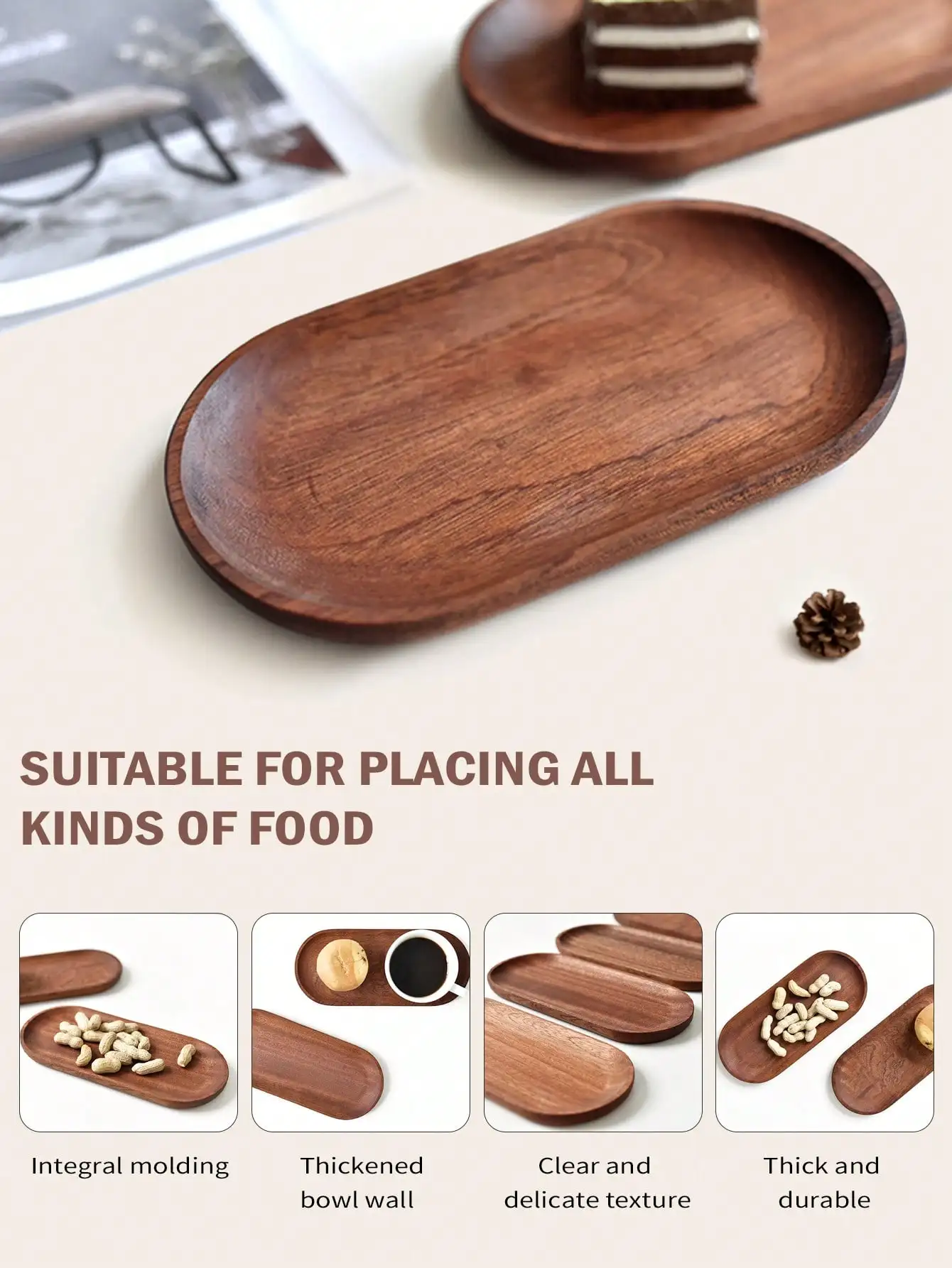 Leeseph Wooden Serving Trays Oval Wood Tray Platters for Serving Food Dishes Dinner Plates for Party Entertaining Appetizer