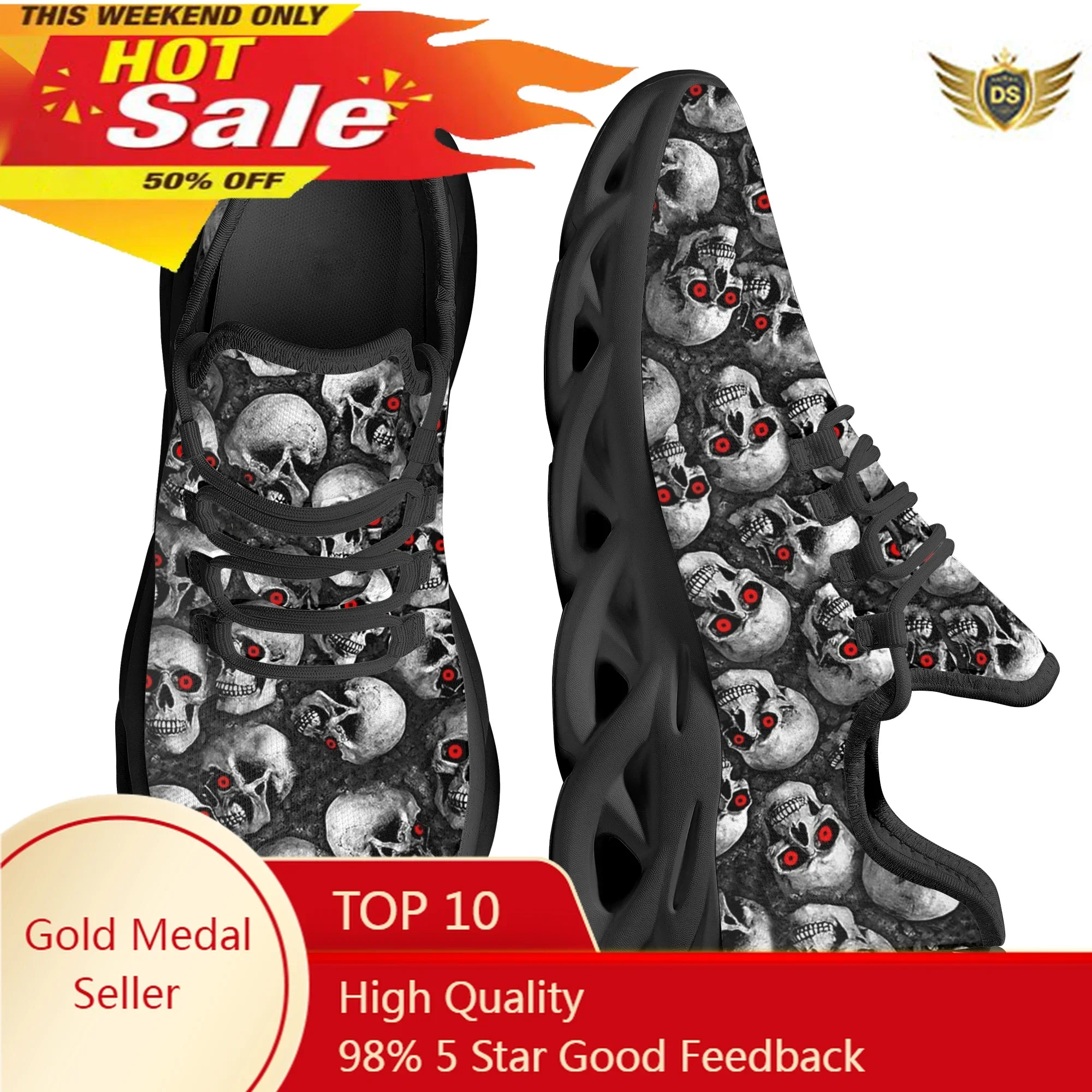 Cool Skull Pattern Ladies Flat Shoes Comfortable Lace Up Casual Sneakers For Women Light Platform Sneakers Zapatos