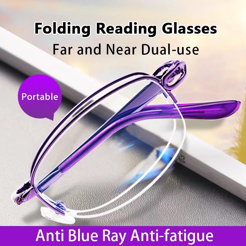 Bifocal Anti Blue Ray Antifatigue Folding Reading Glasses for Women