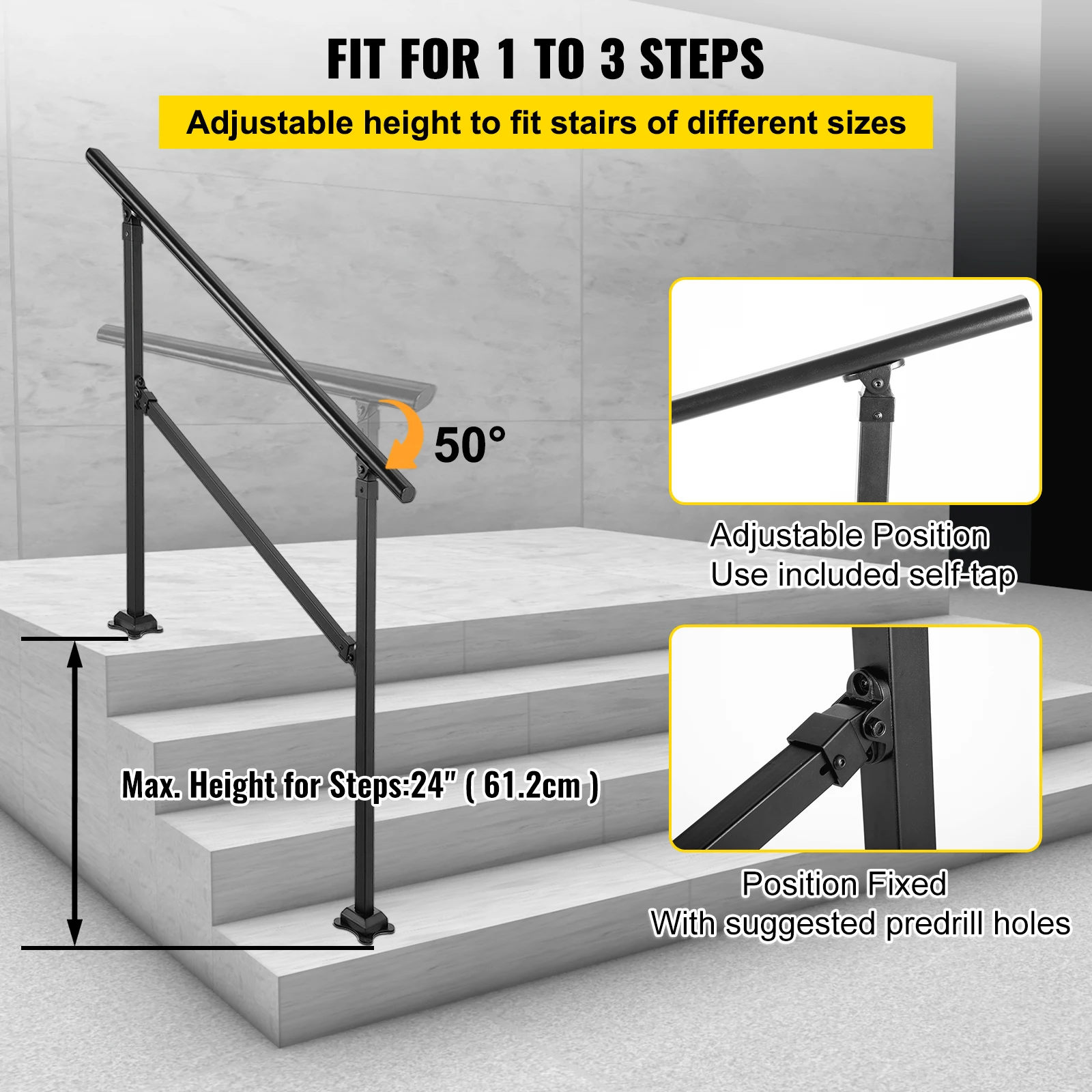 Barandilla de escalera Pasamanos de transición para pasos en el interior |  Barandillas para escaleras, barra de agarre de hierro forjado/riel de un