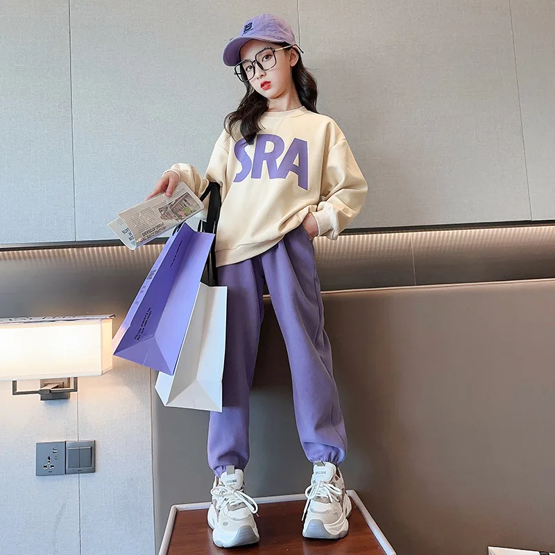 Girls Coat +Pants Kids Suits 2PCS/Set 2023 Purple Spring Autumn Cotton  Outfits Teenagers Uniforms Children Clothing - AliExpress