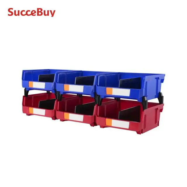 SucceBuy 6/12/24pcs Garage Storage Bin Hanging Stackable Wall Mounted Organizer Bin Stacking Containers for Closet KitchenOffice 1