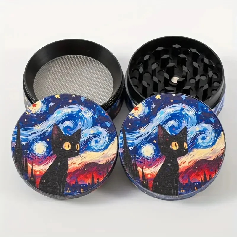2" Starry Night Black Cat Herb Grinder