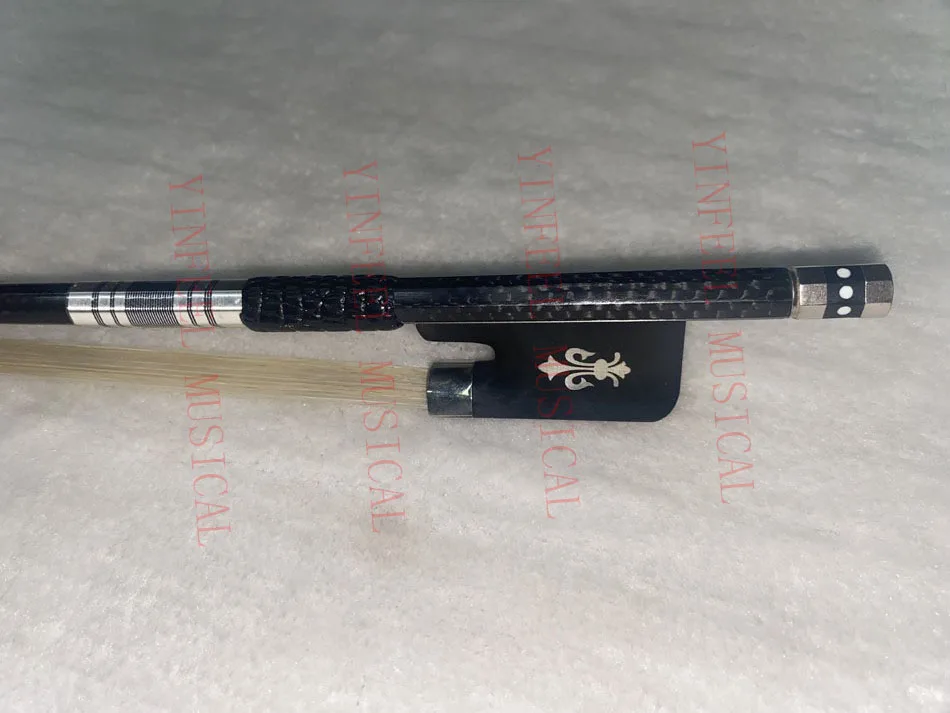 PRO light 1pcs of Carbon Fiber 4/4 Cello Bow braid weave carbon fiber White Horse Hair Ebony FLEUR DE LIS frog3/4,1/2,1/4