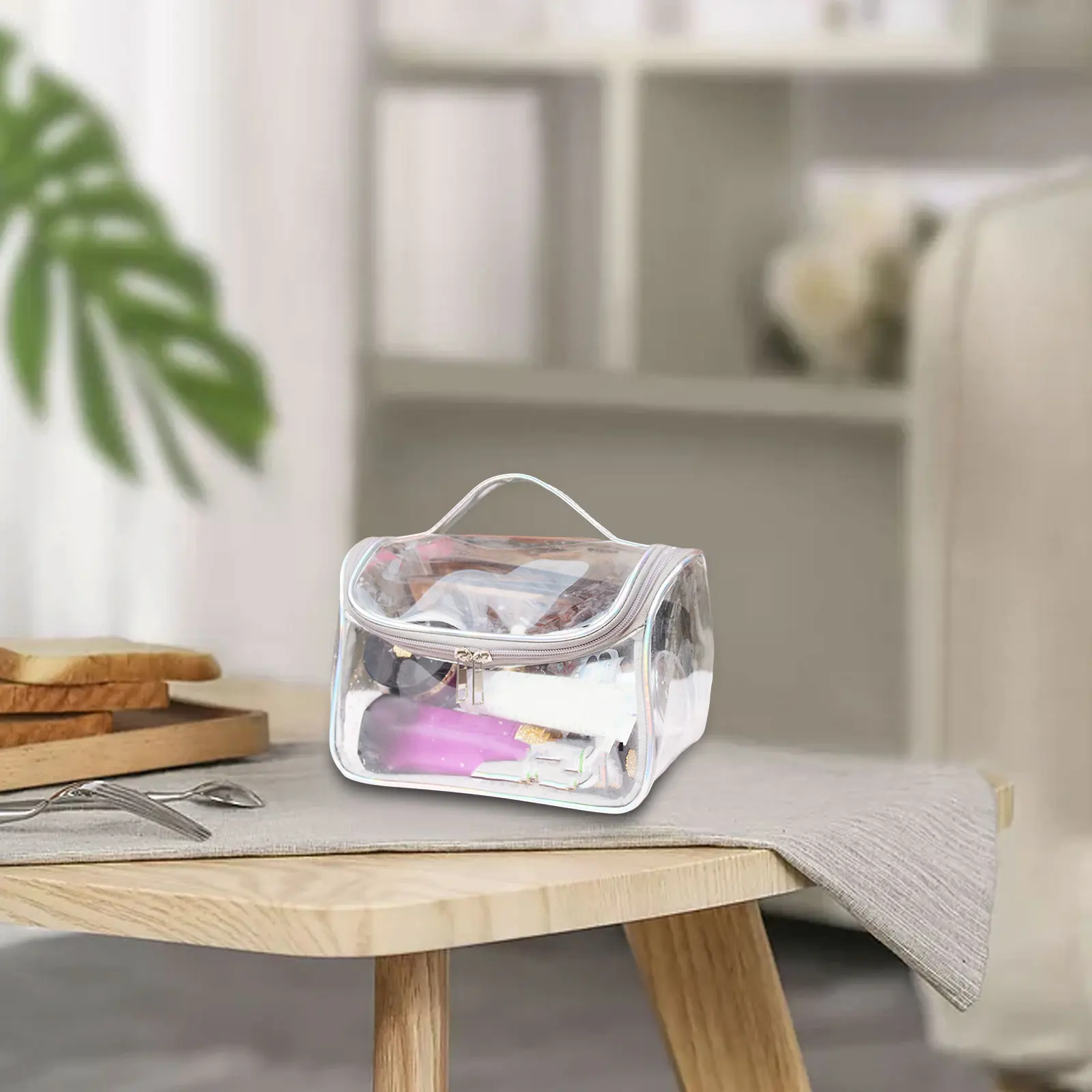 

Portable Travel Cosmetic Bag Waterproof Clear PVC Makeup Brush Storage Case Organizer Handbag for Women