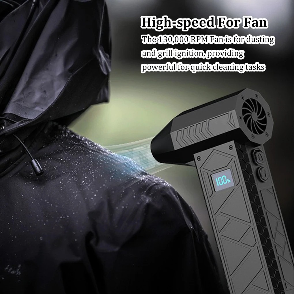 4 Gear Speed Turbo Jet Blower Dust Blowing 130000 RPM Turbo Jet Fan 2 LED Lighting Battery Level Display Powerful Air Blower