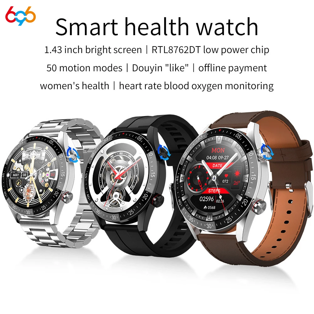 

BT Call Smart Watch Men Woman 1.43" IPS Screen Sport NFC SOS Fitness Tracker Heartrate Blood Oxygen Monitor Sleep GPS Trajectory
