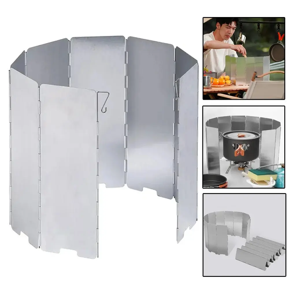 Ultralight Outdoor 10 Plates Foldable Wind Shield Camping Stove Windshield Foldable Gas Cooker Wind Deflector camping stove
