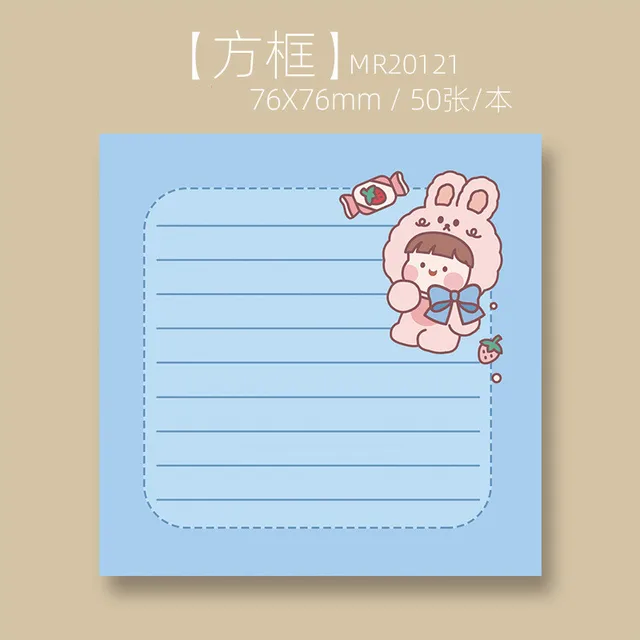 Korean Ins Not Sticky Memo Pads Cartoon Cute Student Message Stationery Office Learn Simple Planner Label Paper Kawaii Tearable Rabbit ears girl 1