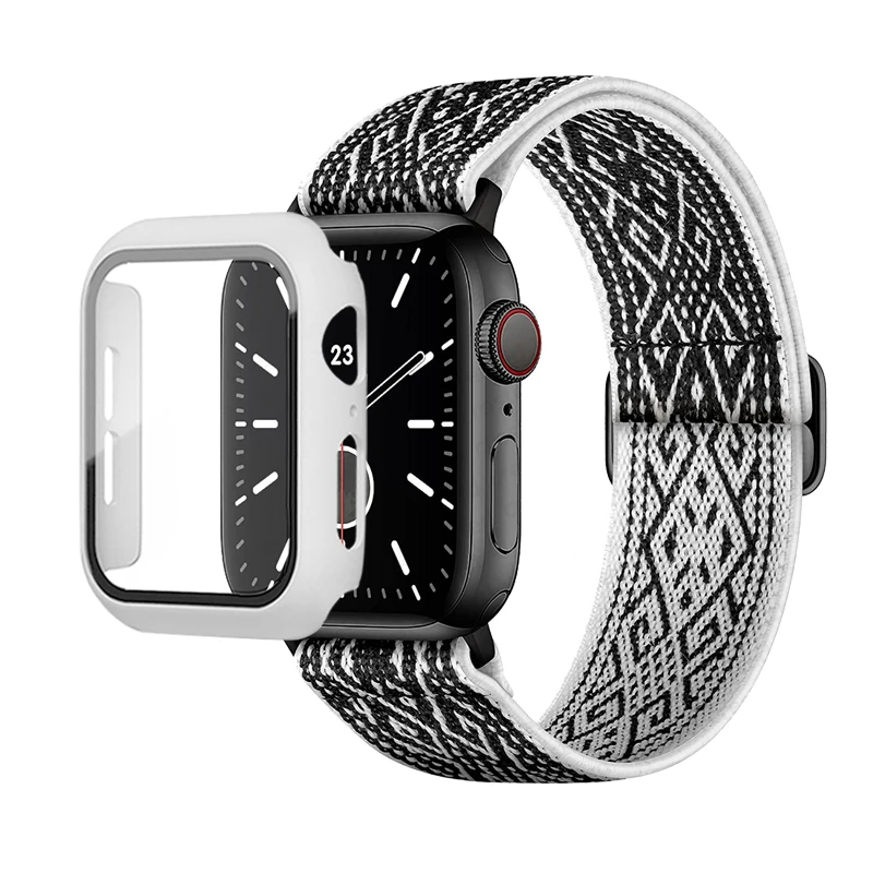 Elastic Nylon Loop Bracelet with Scrunchie Strap for Apple Watch with Case Combo