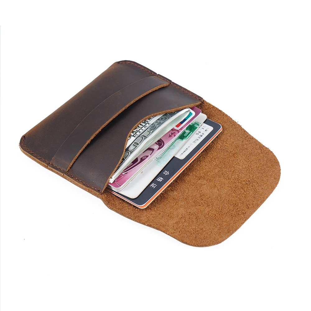 Genuine leather credit ID card holder Vintage business card holder Retro Male Coin purses wallets