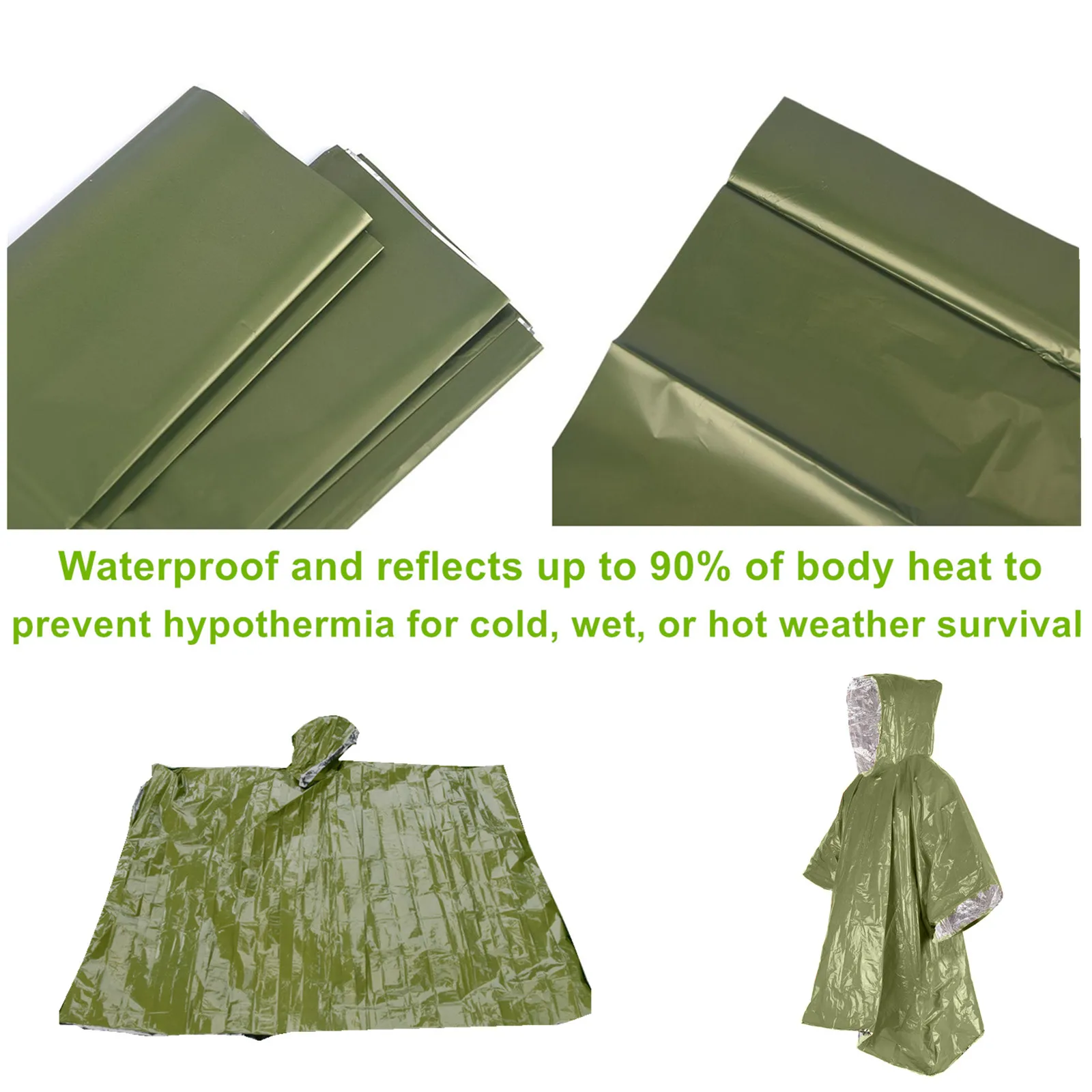 Emergency Survival Rain Poncho Thermal Survival Space Blanket For Camping Hiking