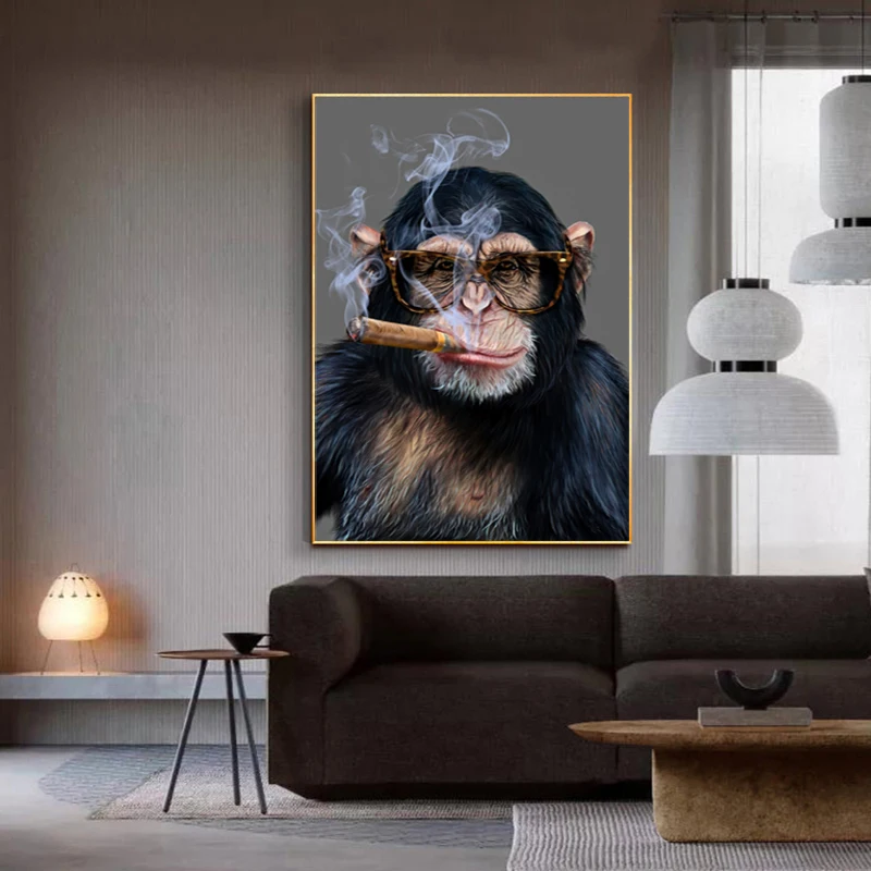 Quadro Macaco Chimpanzé de Fone Sala Decoração Barato-M191
