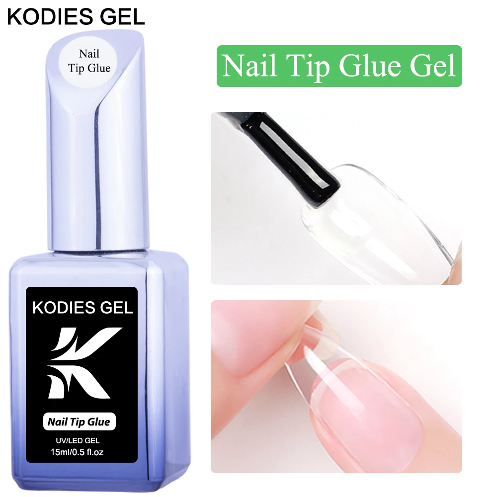 KODIES 젤 네일 접착제, 가짜 손톱 팁 브러시, 강력한 캡슐 접착제 광택제..
