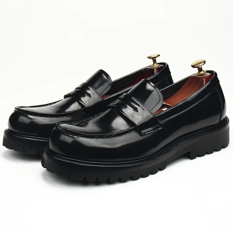 Leather shoes man, round head, formal marriage, thick soles, open beading craft bright, love, hand-made, high-end, style, large