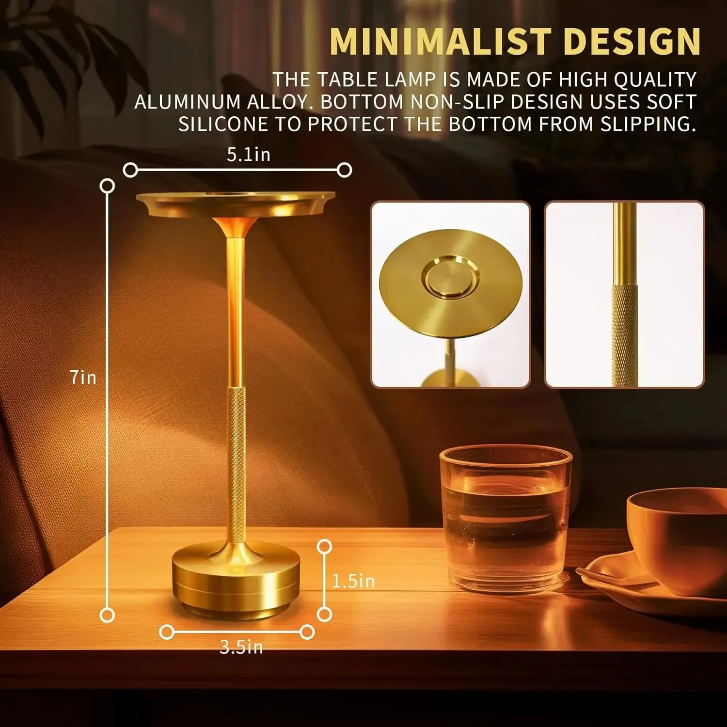 Rechargeable Touch Dimming LED Desk Lamp - Portable Night Light