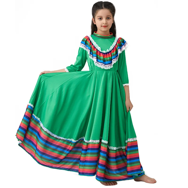 

1pcs/lot Mexican girl dancing dress children halloween performance dancing dress folk dancing dress