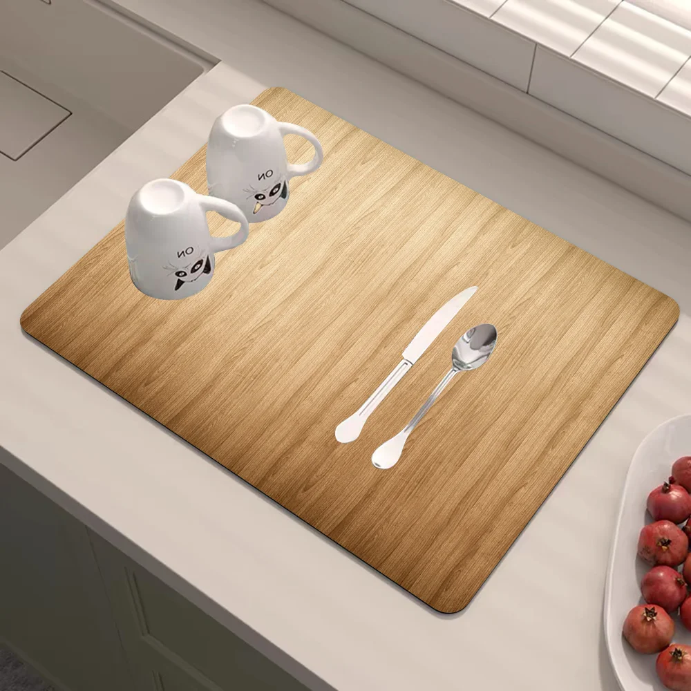 Wood Grain Absorbent Drain Mat Countertop Dry Mats Printed Coffee Machine Draining Pad Kitchen Table Tableware Placemats 4