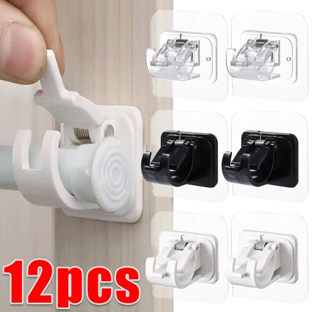 Multifunctional Hooks Self Adhesive Wall Hooks Self Adhesive Hooks Curtain Rod Bracket Hooks Self Adhesive Wall Nail Free Rail Bracket Clips Adjustable Shower Home Storage Hanging Stick Holder
