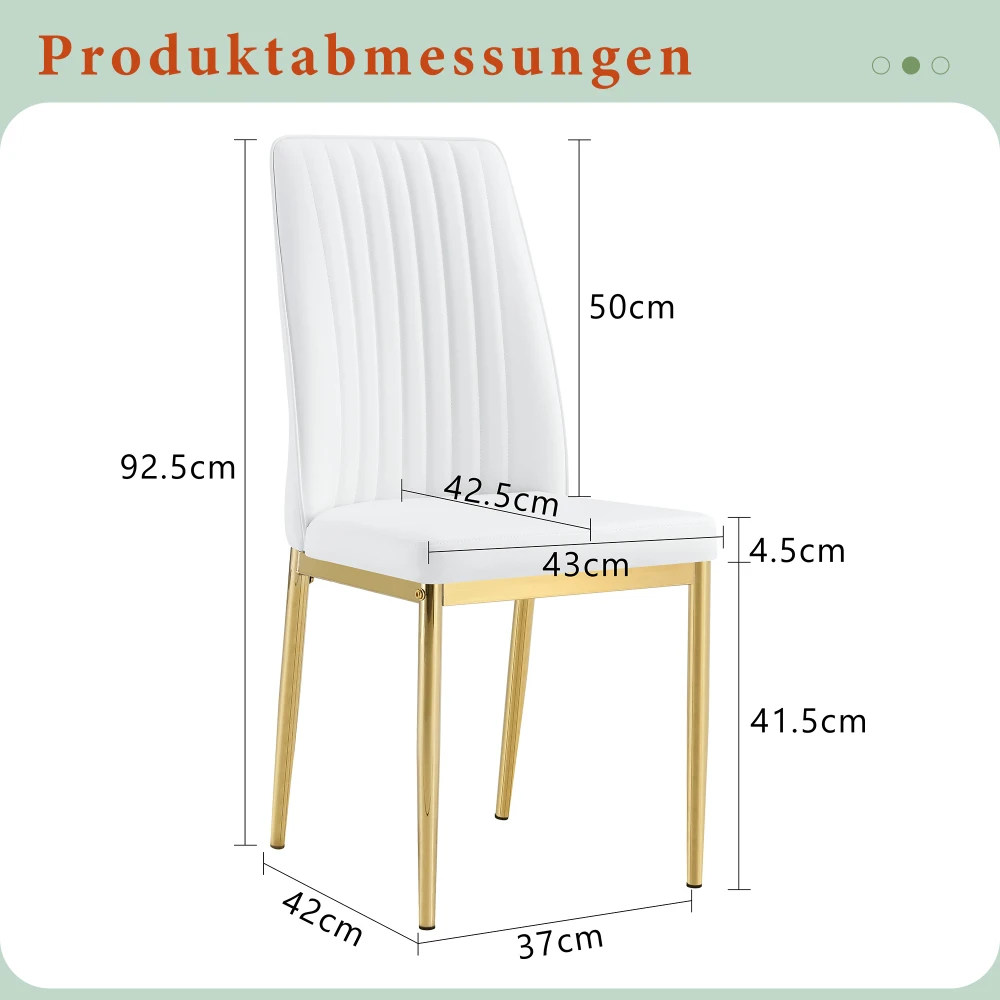 Modernes, ergonomisches 4-teiliges Esszimmerstuhl-Set – stabile silberne Metallbeine, gepolsterter Sitz aus weißem PU-Leder, stilvoll und elegant – Detail 19