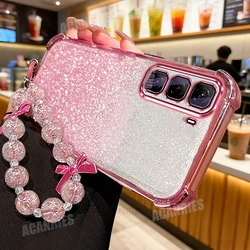 Luxury Star Lanyard Wrist Strap Glitter Shockproof Silicone Case Back Cover for Infinix Hot 40 (XXSL Pink)