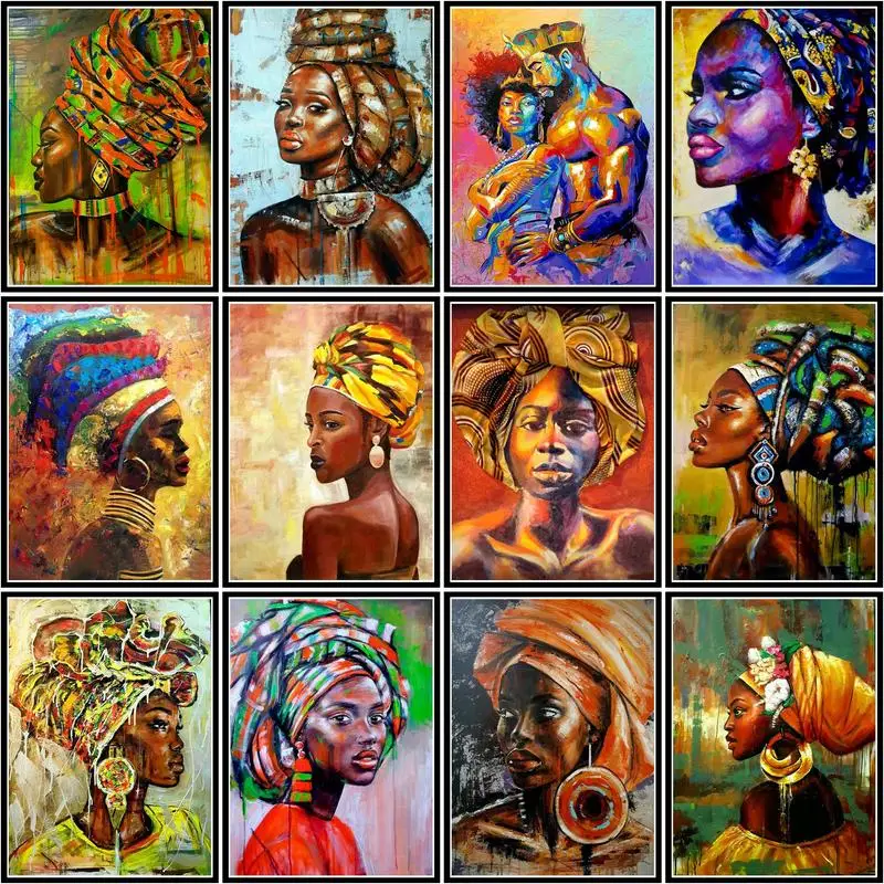 Painting by Numbers African Woman Acrylic Painting Canvas for