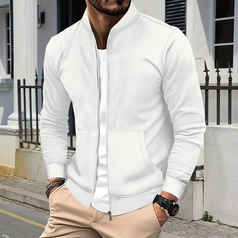 Mens Casual Solid Color Zipper Jacket