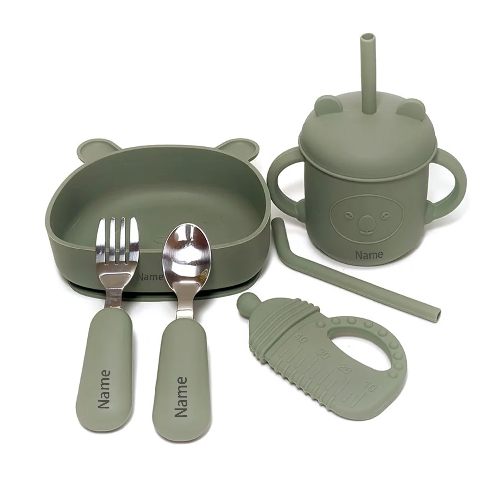 6-Piece Silicone Cutlery Set with Free Name Printing Personalized Surprise Gift for Boys and Girls