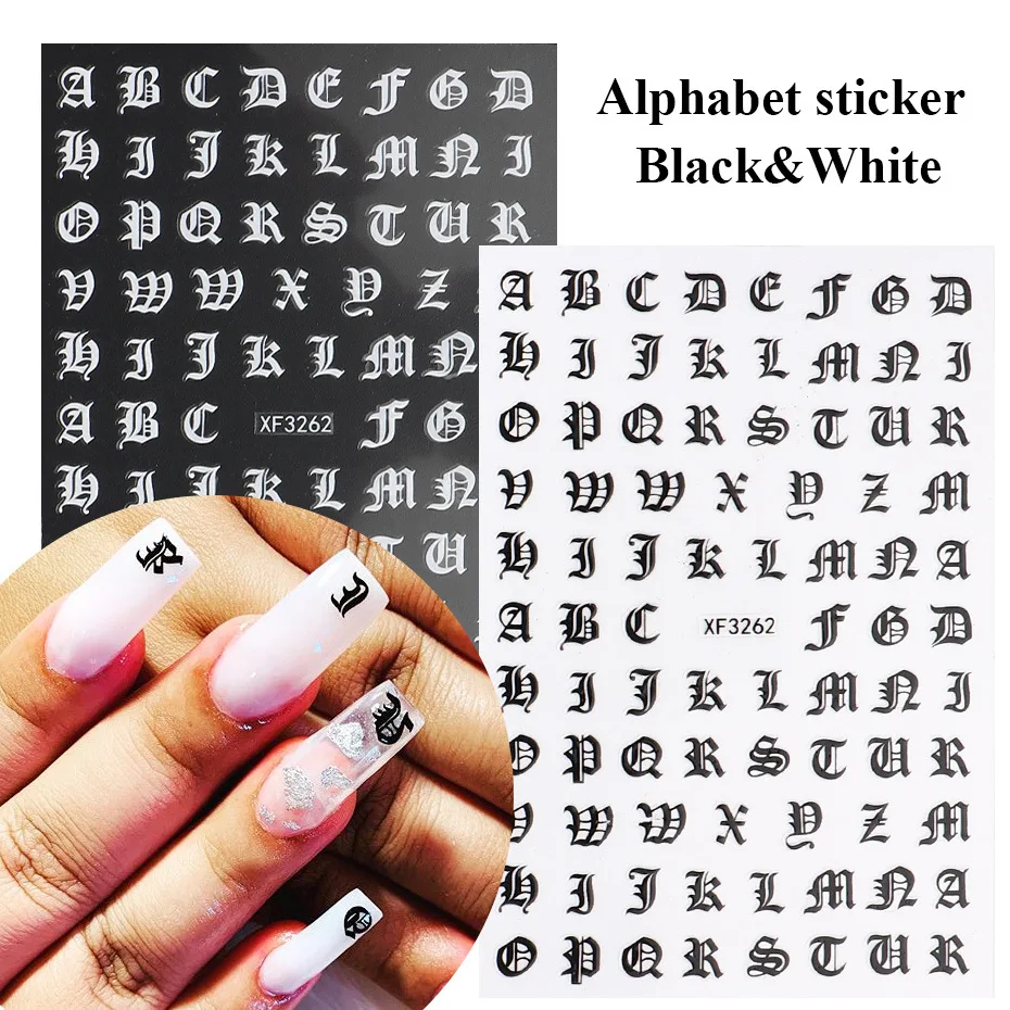 Pegatinas de uñas con letras para uñas, 1 uds, inglés antiguo, gótico,  letras en inglés abstracto, accesorios de manicura DIY| | - AliExpress