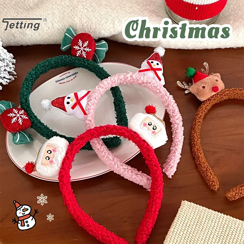 Kawaii Christmas Plush Head Band Cute Cartoon Santa Claus Antler Snowman Hair Hoops Christmas Party Hair Accessories Xmas Gifts