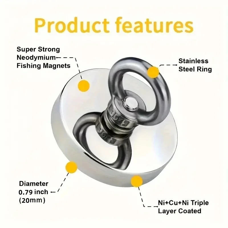 3 different size Neodymium Fishing Magnets Rare Earth Magnet with Countersunk Hole Eyebolt Diameter 16/20/25mm Heavy Dut