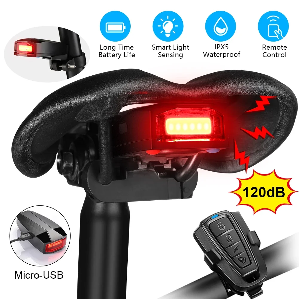 Bicycle Burglar Alarm Taillight Smart Brake Sensing Wireless Waterproof Remote Control USB Charge Bike Rear Light Horn