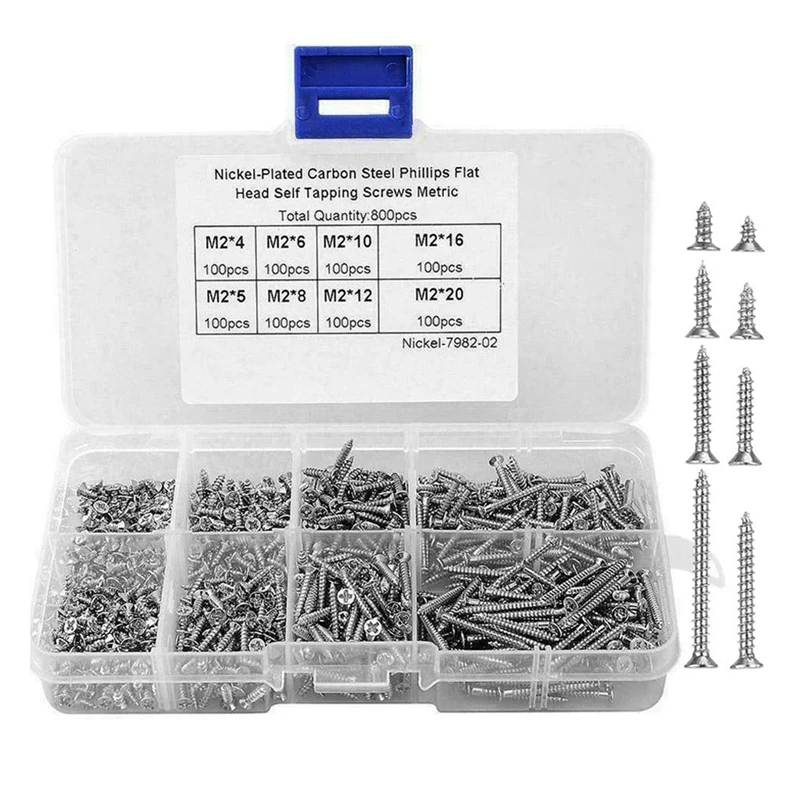 Hot Yo-800Pcs M2 Set Di Viti Autofilettanti Viti A Testa Incrociata Viti A Testa Svasata A Testa Piatta Per Legno Di Plastica Argento