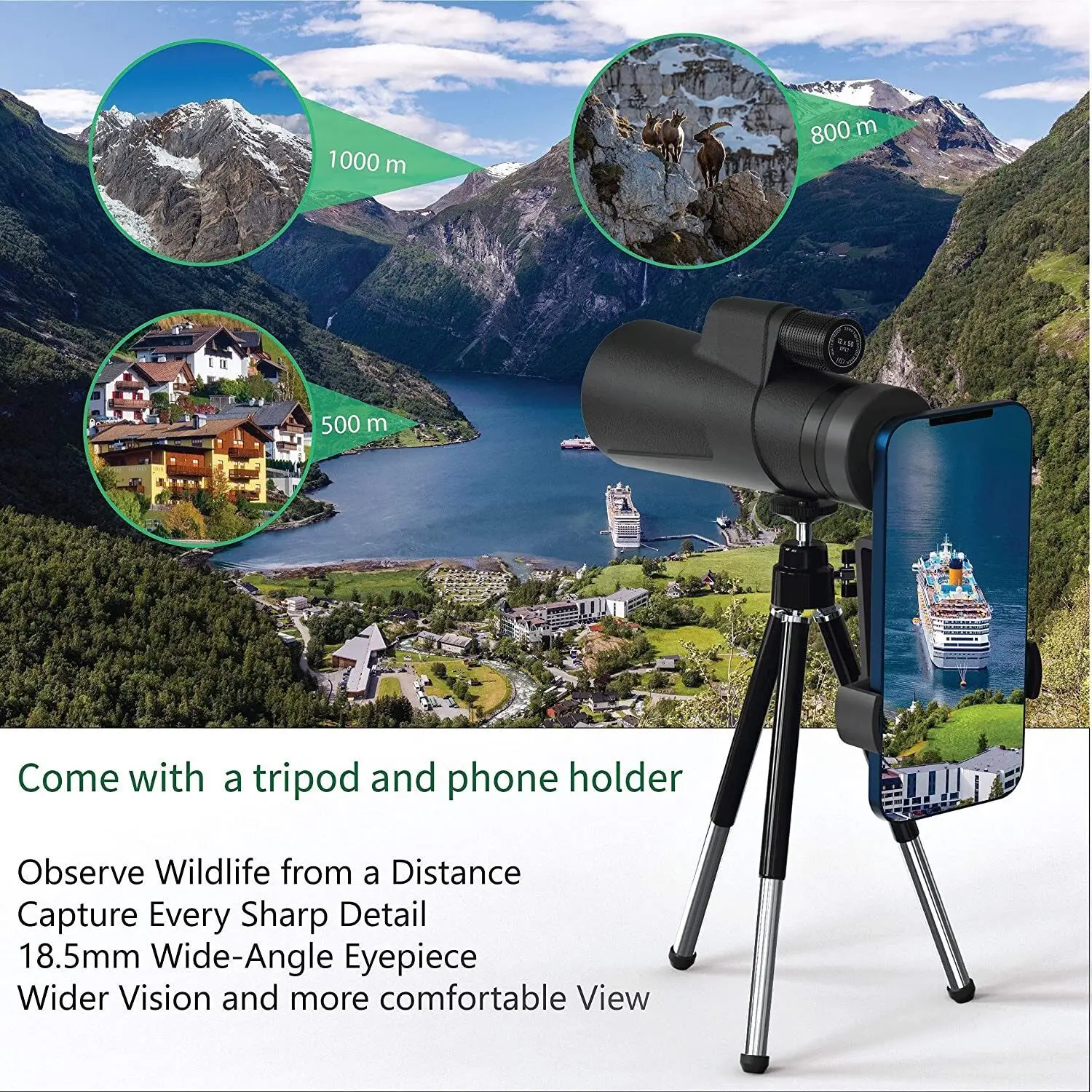 Télescope Monoculaire étanche HD 8x42 Avec Sangle à Main, Lentille - 5