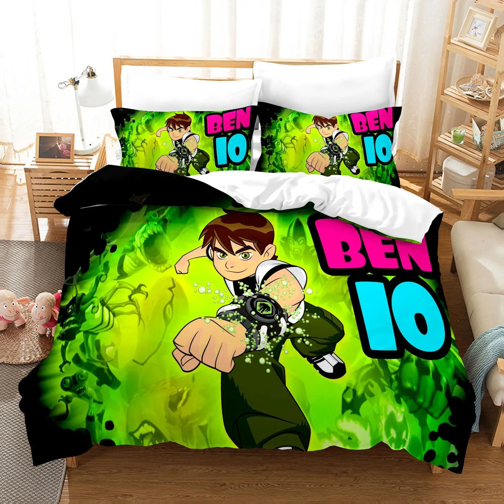 3D Cartoon Ben10 Duvet Cover with Pillow Cover Bedding Set  Single Double Twin Full Queen King Size Bed Set for Bedroom Decor 2