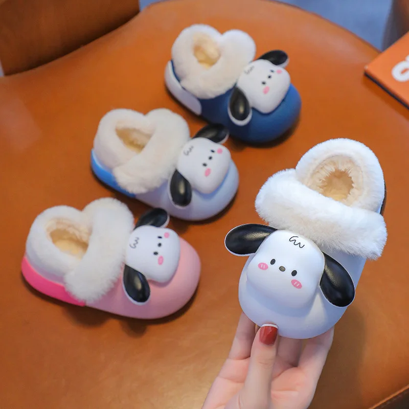 

Kawaii Sanrio Anime Cotton Slipper Cute Pochacco Cartoon Plush Thickened and Keep Warm Soft and Comfortable Home Shoes Kids Gift