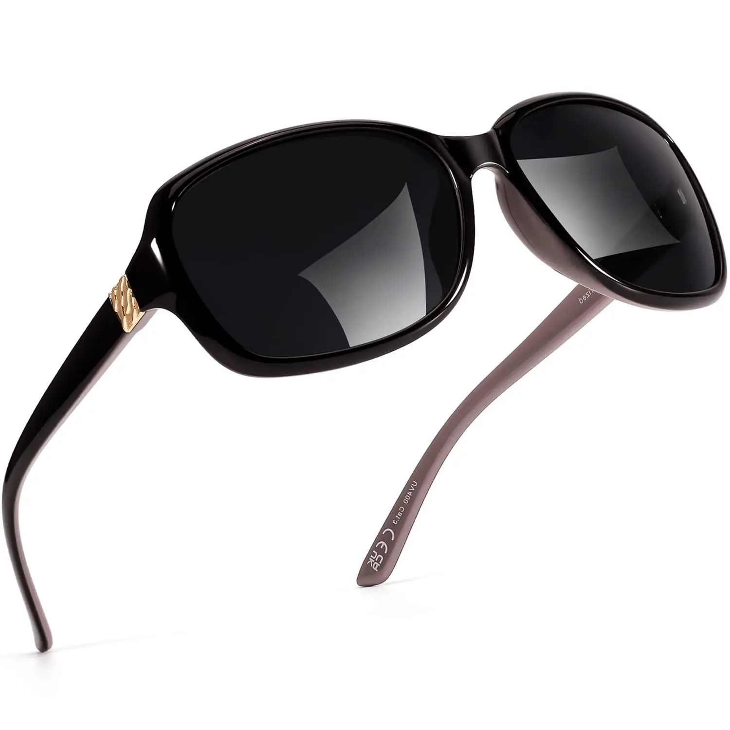 Oversized Polarised Sunglasses Women, Classic Oval UV400 Sun Glasses for Driving & Daily Outdoor — Lenses Color: BlackPurple / Frame Color: Black