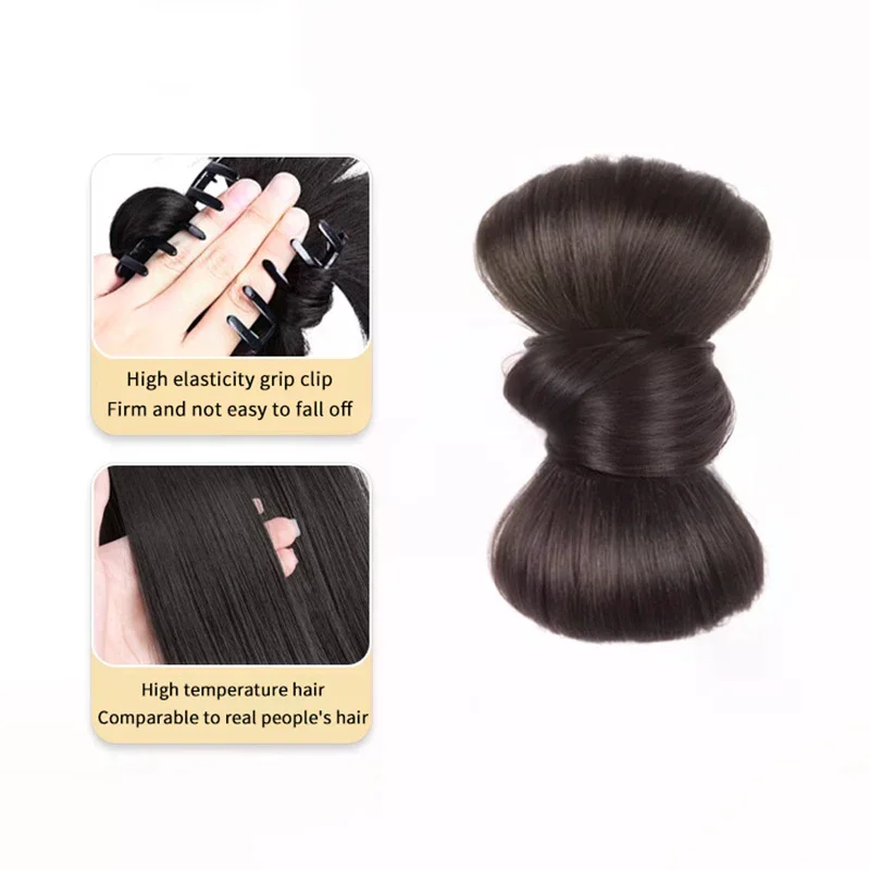 Coda di cavallo sintetica a chignon, parrucca soffice con clip, accessori per capelli per feste, extension finta a coda di cavallo per donna - immagine 3